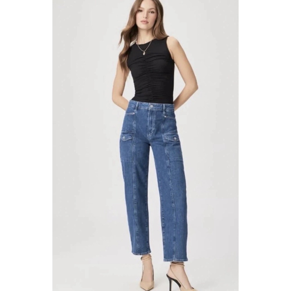 PAIGE Alexis High Rise Cargo Barrel Leg Jeans Rubina Sz 26 Utility Cotton Blend